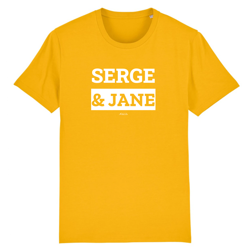 Cadeau anniversaire : T-Shirt Premium - Serge & Jane - Coton Bio - 12 Coloris - Mythique - Cadeau Personnalisable - Cadeaux-Positifs.com -XS-Jaune-