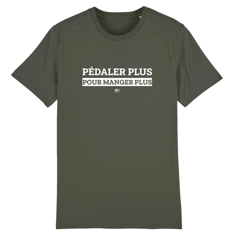 Cadeau anniversaire : T-Shirt - Pédaler Plus pour Manger Plus - Unisexe - Coton Bio - Cadeau Original - Cadeau Personnalisable - Cadeaux-Positifs.com -XS-Kaki-