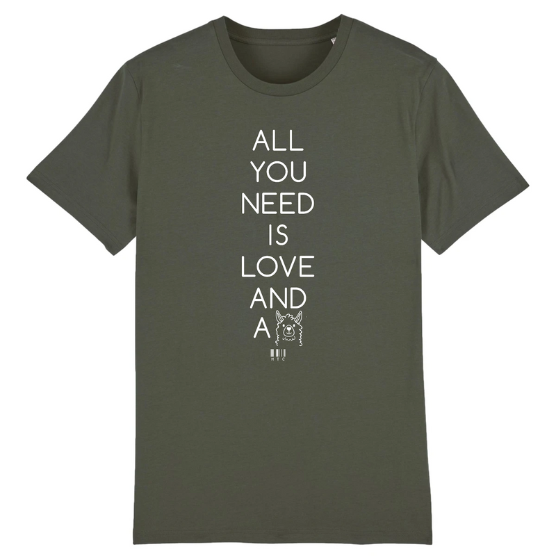 Cadeau anniversaire : T-Shirt - All you need is Love and a Lama - Unisexe - Coton Bio - Cadeau Original - Cadeau Personnalisable - Cadeaux-Positifs.com -XS-Kaki-
