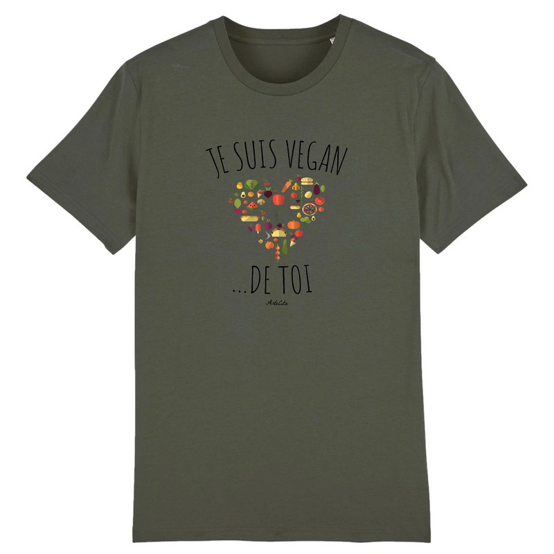 Cadeau anniversaire : T-Shirt - Je suis Vegan de toi (Coeur) - Unisexe - Coton Bio - Cadeau Original - Cadeau Personnalisable - Cadeaux-Positifs.com -XS-Kaki-
