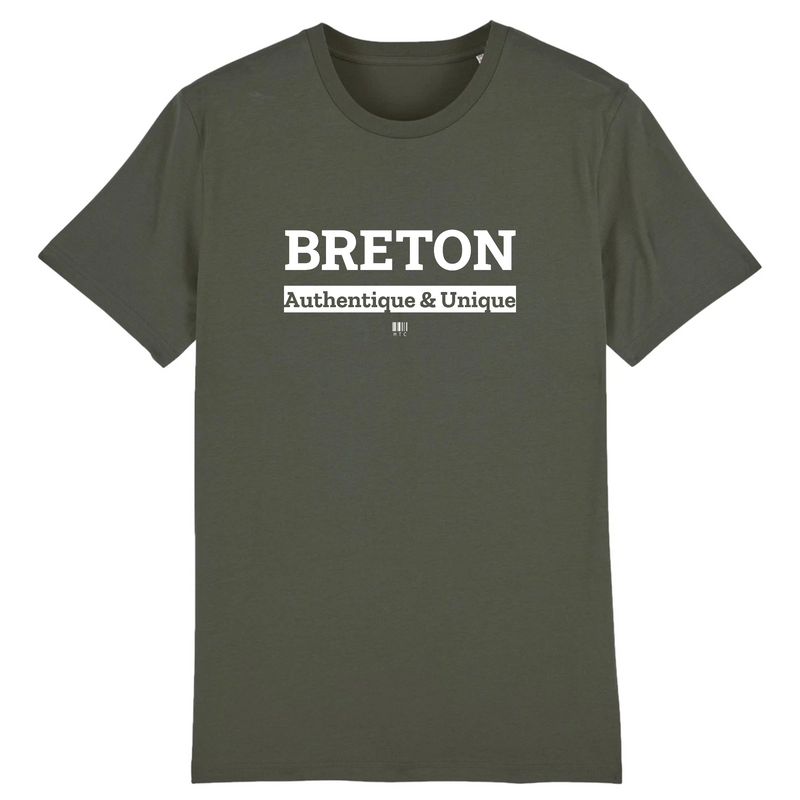 Cadeau anniversaire : T-Shirt - Breton - Coton Bio - 7 Coloris - Cadeau Original - Cadeau Personnalisable - Cadeaux-Positifs.com -XS-Kaki-