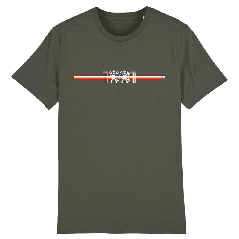 Cadeau anniversaire : T-Shirt - Année 1991 - Coton Bio - 7 Coloris - Cadeau Original - Cadeau Personnalisable - Cadeaux-Positifs.com -XS-Kaki-