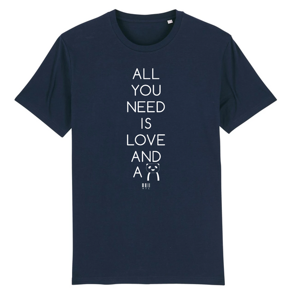 T-Shirt - All you need is Love and a Panda - Unisexe - Coton Bio - Cadeau Original - Cadeau Personnalisable - Cadeaux-Positifs.com -XS-Marine-