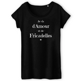 T-Shirt - Amour et Fricadelles - Femme - Coton Bio - Cadeau Original - Cadeau Personnalisable - Cadeaux-Positifs.com -XS-Noir-