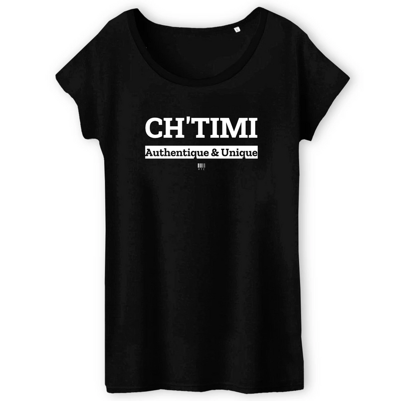 Cadeau anniversaire : T-Shirt - Ch'timi - Femme - Coton Bio - 3 Coloris - Cadeau Original - Cadeau Personnalisable - Cadeaux-Positifs.com -XS-Noir-