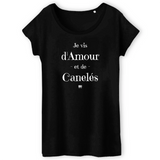 T-Shirt - Amour et Canelés - Femme - Coton Bio - Cadeau Original - Cadeau Personnalisable - Cadeaux-Positifs.com -XS-Noir-
