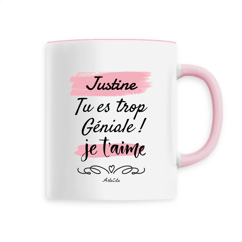 Cadeau anniversaire : Mug - Justine je t'aime - 6 Coloris - Cadeau Tendre - Cadeau Personnalisable - Cadeaux-Positifs.com -Unique-Rose-