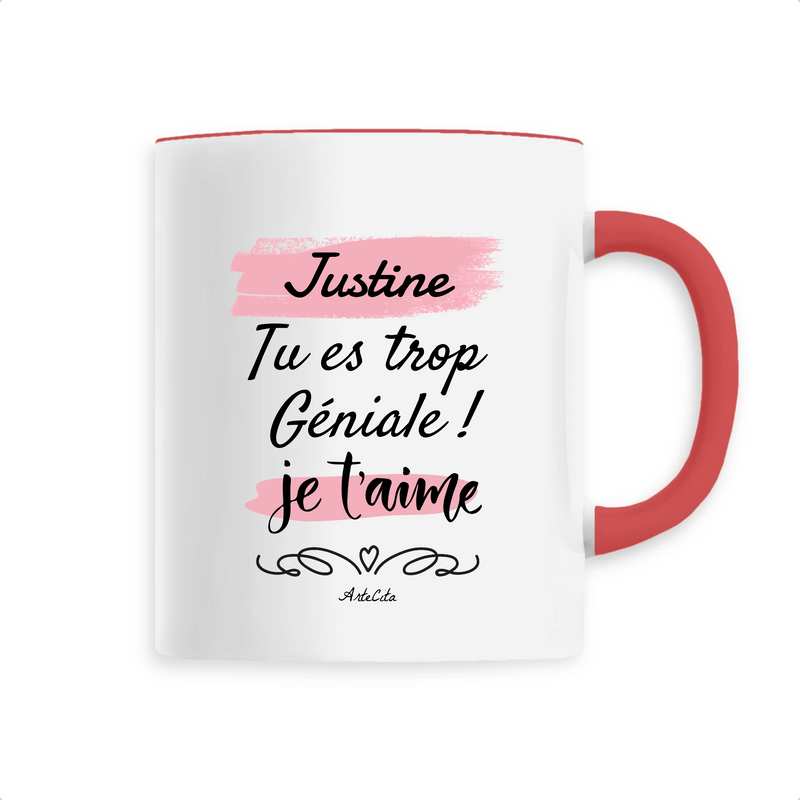 Cadeau anniversaire : Mug - Justine je t'aime - 6 Coloris - Cadeau Tendre - Cadeau Personnalisable - Cadeaux-Positifs.com -Unique-Rouge-