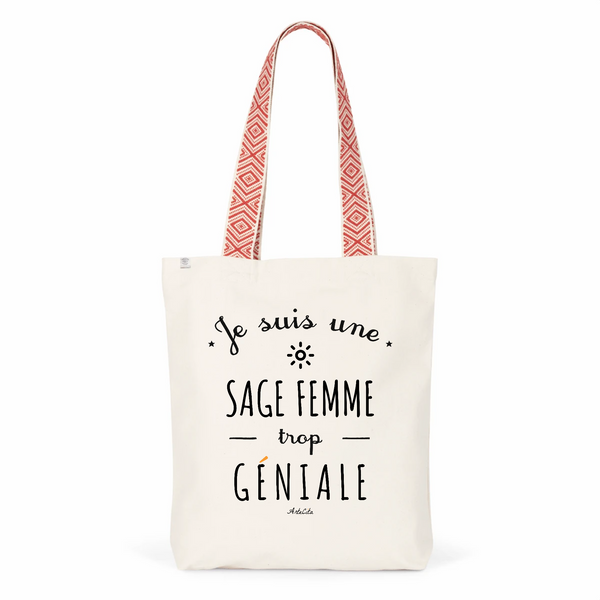 Tote Bag Premium - Sage Femme trop Géniale - 2 Coloris - Cadeau Durable - Cadeau Personnalisable - Cadeaux-Positifs.com -Unique-Rouge-