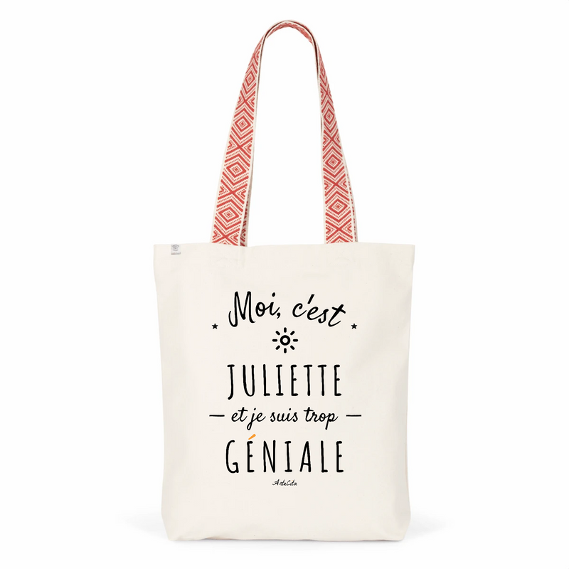 Cadeau anniversaire : Tote Bag Premium - Juliette est trop Géniale - 2 Coloris - Cadeau Durable - Cadeau Personnalisable - Cadeaux-Positifs.com -Unique-Rouge-