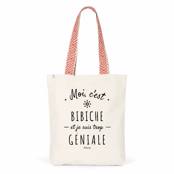 Tote Bag Premium - Bibiche est trop Géniale - 2 Coloris - Cadeau Durable - Cadeau Personnalisable - Cadeaux-Positifs.com -Unique-Rouge-