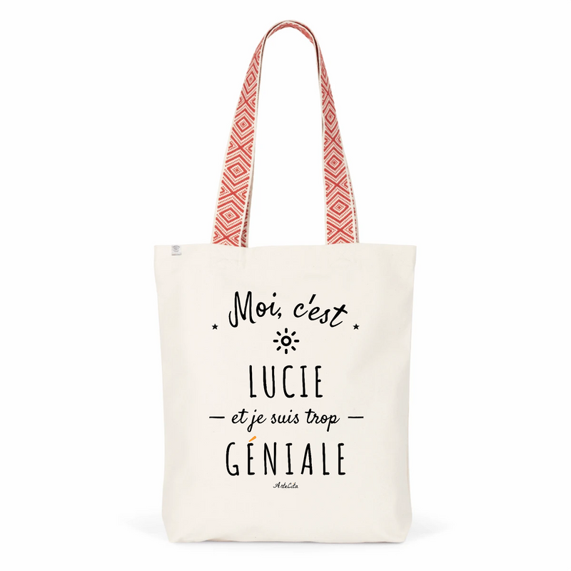 Cadeau anniversaire : Tote Bag Premium - Lucie est trop Géniale - 2 Coloris - Cadeau Durable - Cadeau Personnalisable - Cadeaux-Positifs.com -Unique-Rouge-
