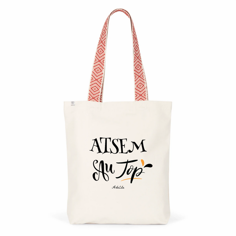 Cadeau anniversaire : Tote Bag Premium - ATSEM au Top - 2 Coloris - Cadeau Durable - Cadeau Personnalisable - Cadeaux-Positifs.com -Unique-Rouge-