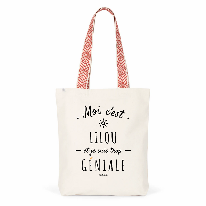Cadeau anniversaire : Tote Bag Premium - Lilou est trop Géniale - 2 Coloris - Cadeau Durable - Cadeau Personnalisable - Cadeaux-Positifs.com -Unique-Rouge-