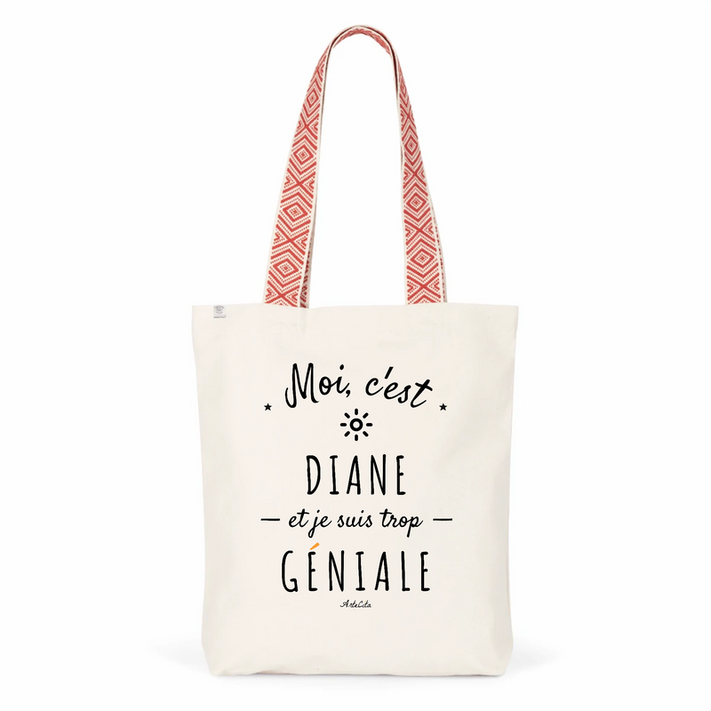 Cadeau anniversaire : Tote Bag Premium - Diane est trop Géniale - 2 Coloris - Cadeau Durable - Cadeau Personnalisable - Cadeaux-Positifs.com -Unique-Rouge-