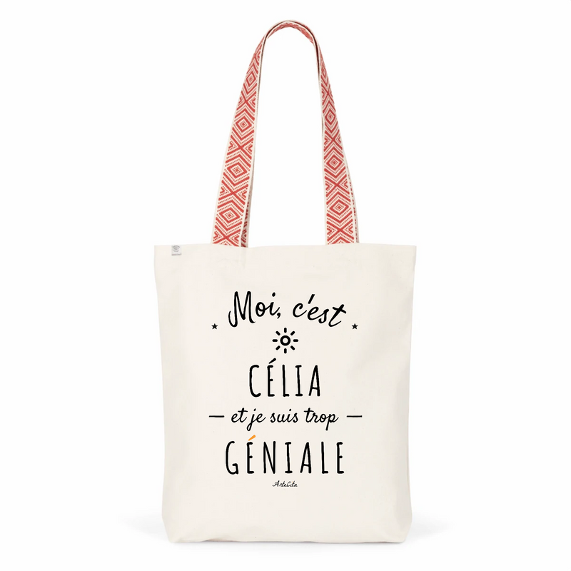 Cadeau anniversaire : Tote Bag Premium - Célia est trop Géniale - 2 Coloris - Cadeau Durable - Cadeau Personnalisable - Cadeaux-Positifs.com -Unique-Rouge-