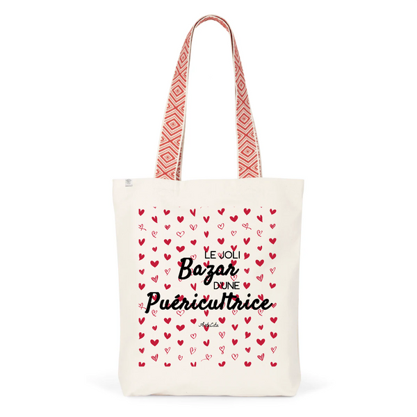 Tote Bag Premium - Le joli Bazar d'une Puéricultrice - 2 Coloris - Durable - Cadeau Personnalisable - Cadeaux-Positifs.com -Unique-Rouge-