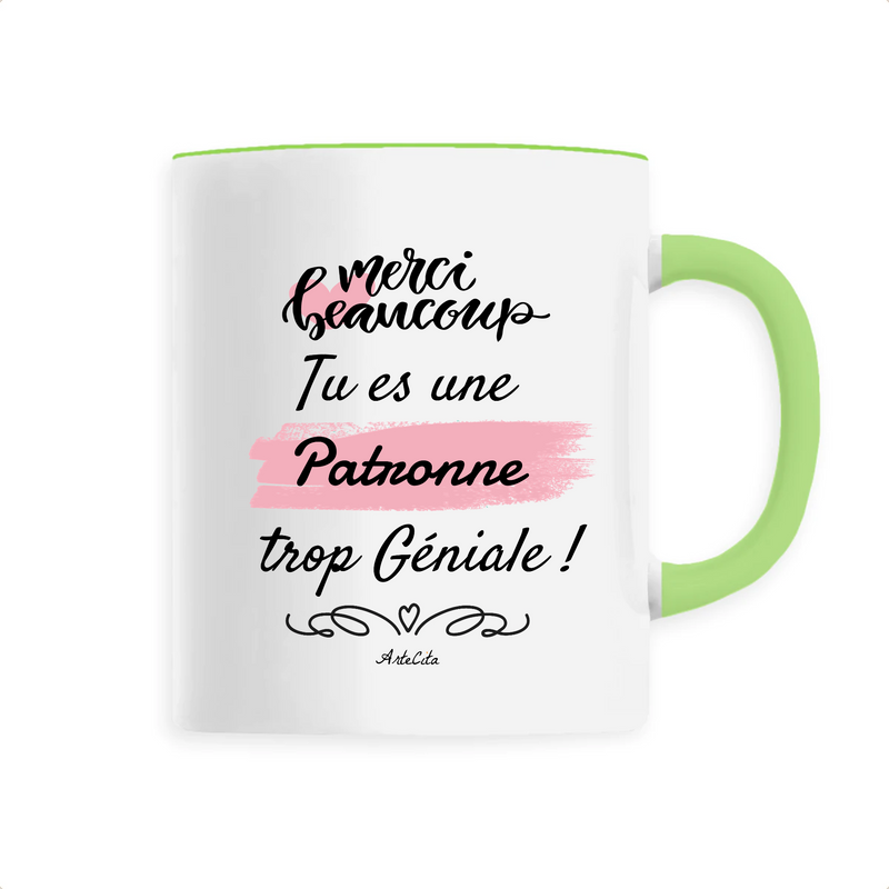 Cadeau anniversaire : Mug - Merci tu es une Patronne trop Géniale - 6 Coloris - Cadeau Personnalisable - Cadeaux-Positifs.com -Unique-Vert-