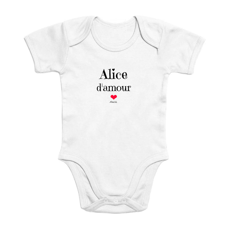 Cadeau anniversaire : Body - Alice d'amour - Coton Bio - Cadeau Original & Tendre - Cadeau Personnalisable - Cadeaux-Positifs.com -0-3 Mois-Blanc-