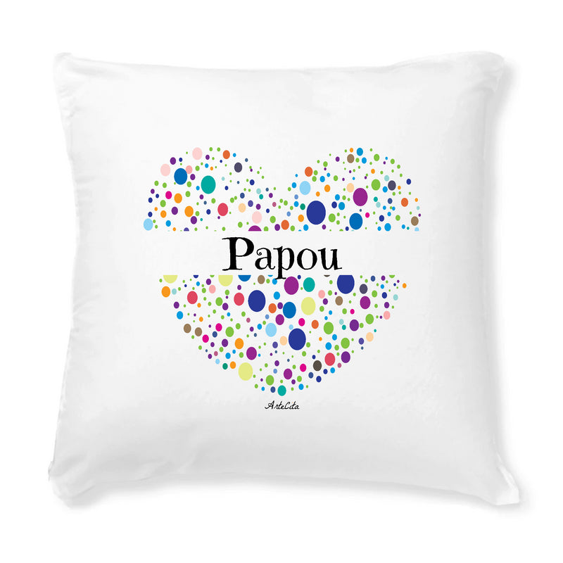 Cadeau anniversaire : Coussin - Papou (Coeur) - Avec rembourrage - Cadeau Original & Tendre - Cadeau Personnalisable - Cadeaux-Positifs.com -Unique-Blanc-