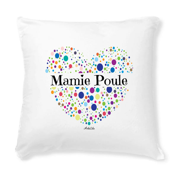 Coussin - Mamie Poule (Coeur) - Avec rembourrage - Cadeau Original - Cadeau Personnalisable - Cadeaux-Positifs.com -Unique-Blanc-
