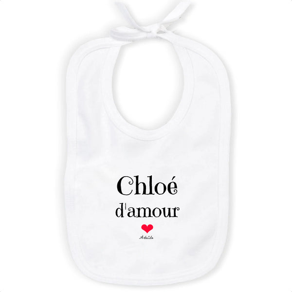 Bavoir - Chloé d'amour - Coton Bio - Cadeau Original & Tendre - Cadeau Personnalisable - Cadeaux-Positifs.com -Unique-Blanc-