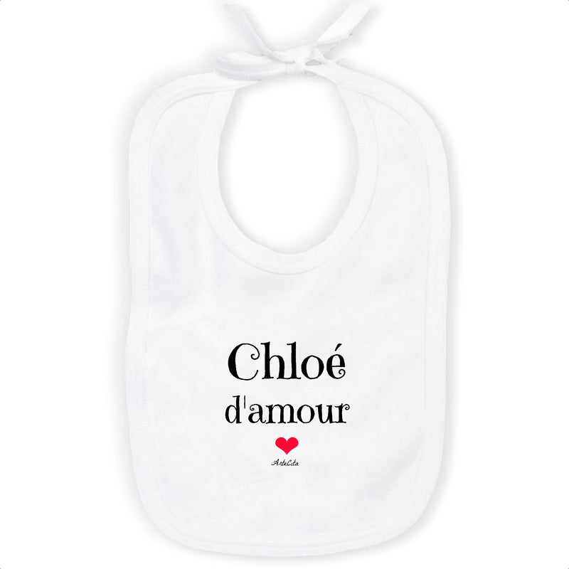 Cadeau anniversaire : Bavoir - Chloé d'amour - Coton Bio - Cadeau Original & Tendre - Cadeau Personnalisable - Cadeaux-Positifs.com -Unique-Blanc-