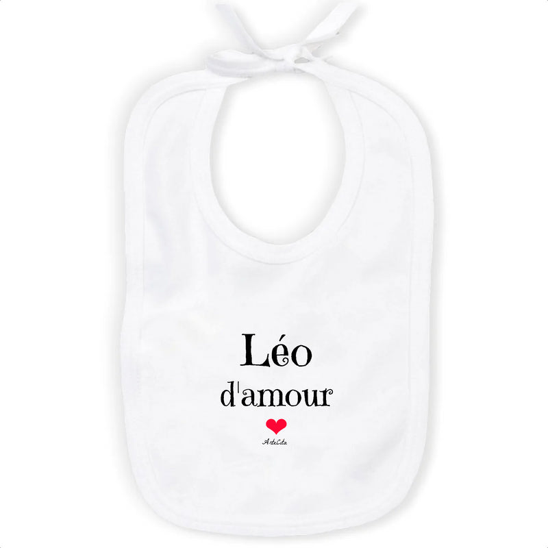 Cadeau anniversaire : Bavoir - Léo d'amour - Coton Bio - Cadeau Original & Tendre - Cadeau Personnalisable - Cadeaux-Positifs.com -Unique-Blanc-