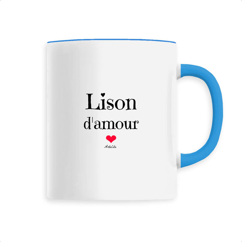 Cadeau anniversaire : Mug - Lison d'amour - 6 Coloris - Cadeau Original & Tendre - Cadeau Personnalisable - Cadeaux-Positifs.com -Unique-Bleu-