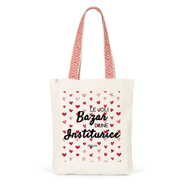 Tote Bag Premium - Le joli Bazar d'une Institutrice - 2 Coloris - Durable - Cadeau Personnalisable - Cadeaux-Positifs.com -Unique-Rouge-