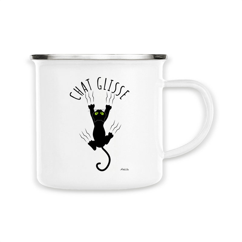 Cadeau anniversaire : Mug - Chat glisse - Métal émaillé - Cadeau Original - Cadeau Personnalisable - Cadeaux-Positifs.com -Unique-Blanc-