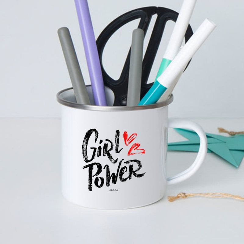 Cadeau anniversaire : Mug - Girl Power (Coeur) - Métal émaillé - Cadeau Original - Cadeau Personnalisable - Cadeaux-Positifs.com -Unique-Blanc-