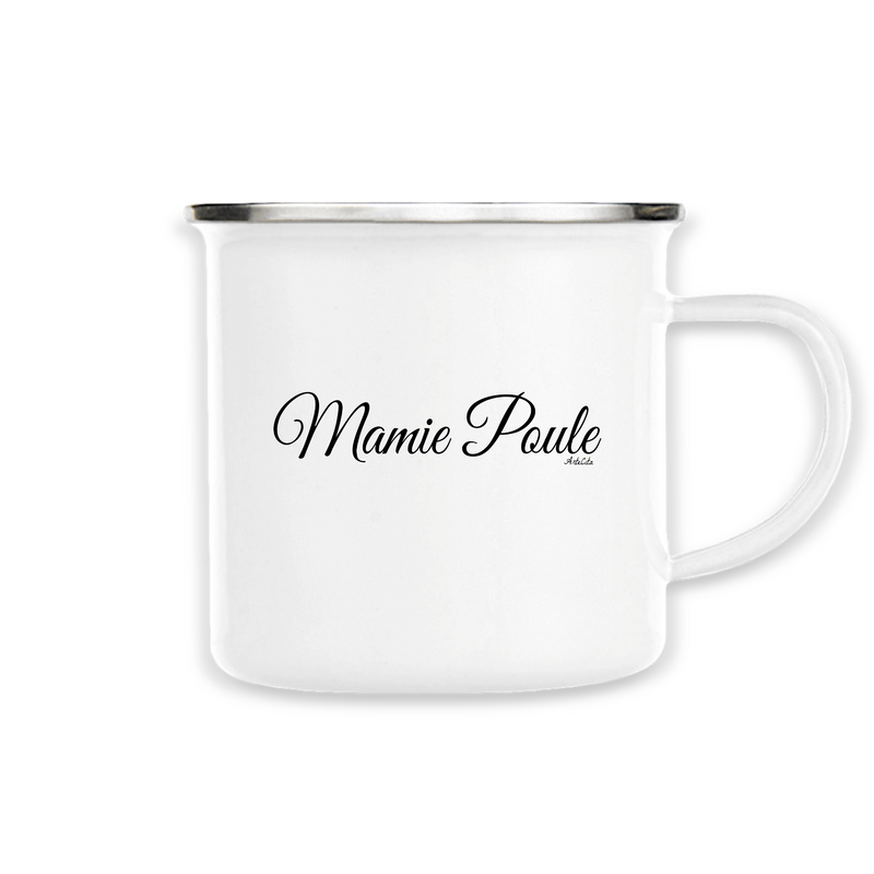 Cadeau anniversaire : Mug - Mamie Poule (Cursif) - Métal émaillé - Cadeau Original - Cadeau Personnalisable - Cadeaux-Positifs.com -Unique-Blanc-