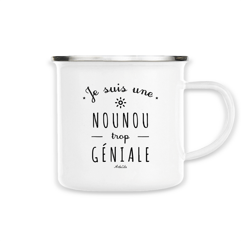 Cadeau anniversaire : Mug - Une Nounou trop Géniale - Métal émaillé - Cadeau Original - Cadeau Personnalisable - Cadeaux-Positifs.com -Unique-Blanc-