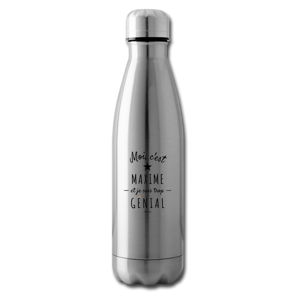 Bouteille isotherme - Maxime est trop Génial - Sans BPA - Cadeau Original - Cadeau Personnalisable - Cadeaux-Positifs.com -argent clair-