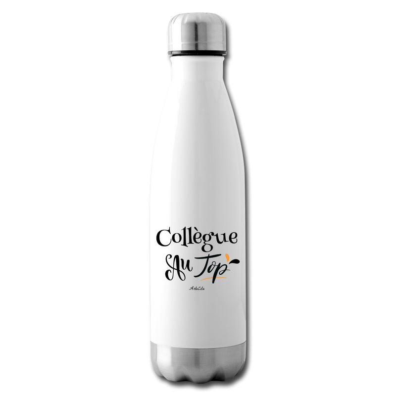 Cadeau anniversaire : Bouteille isotherme - Collègue au Top - Cadeau Durable - Cadeau Personnalisable - Cadeaux-Positifs.com -blanc-