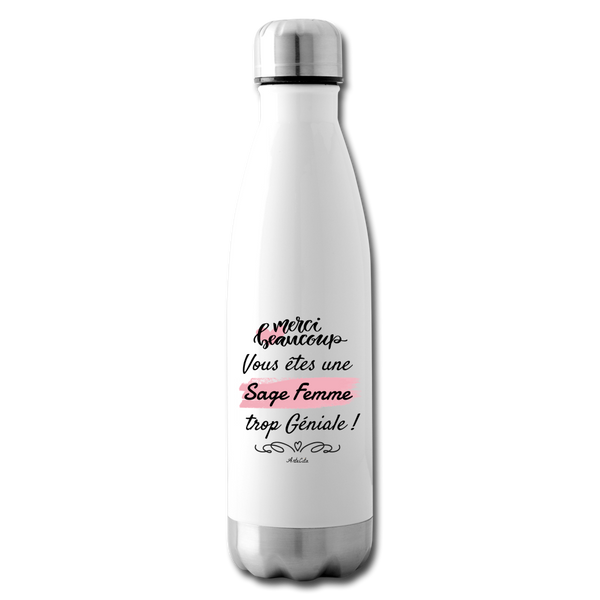 Bouteille isotherme - Merci Sage Femme - Sans BPA - Cadeau Durable - Cadeau Personnalisable - Cadeaux-Positifs.com -blanc-