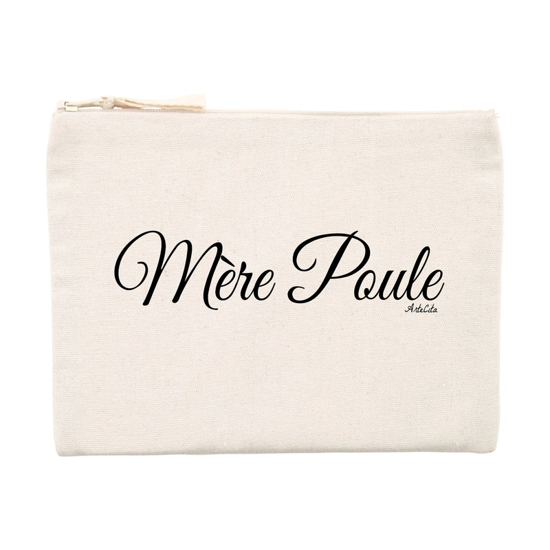 Cadeau anniversaire : Pochette - Mère Poule (Cursif) - Matières Recyclées - Cadeau Original - Cadeau Personnalisable - Cadeaux-Positifs.com -Unique-Beige-