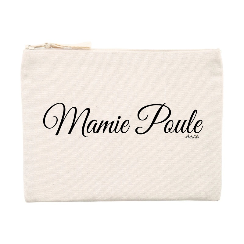 Cadeau anniversaire : Pochette - Mamie Poule (Cursif) - Matières Recyclées - Cadeau Original - Cadeau Personnalisable - Cadeaux-Positifs.com -Unique-Beige-