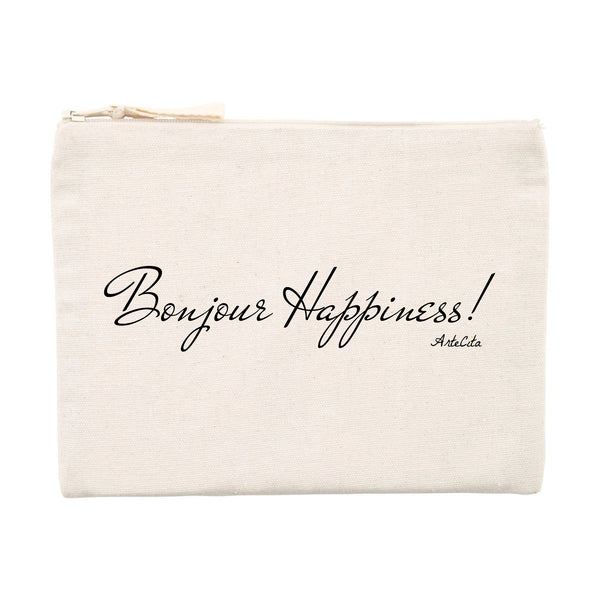 Pochette - Bonjour Happiness - Matières Recyclées - Cadeau Original - Cadeau Personnalisable - Cadeaux-Positifs.com -Unique-Beige-