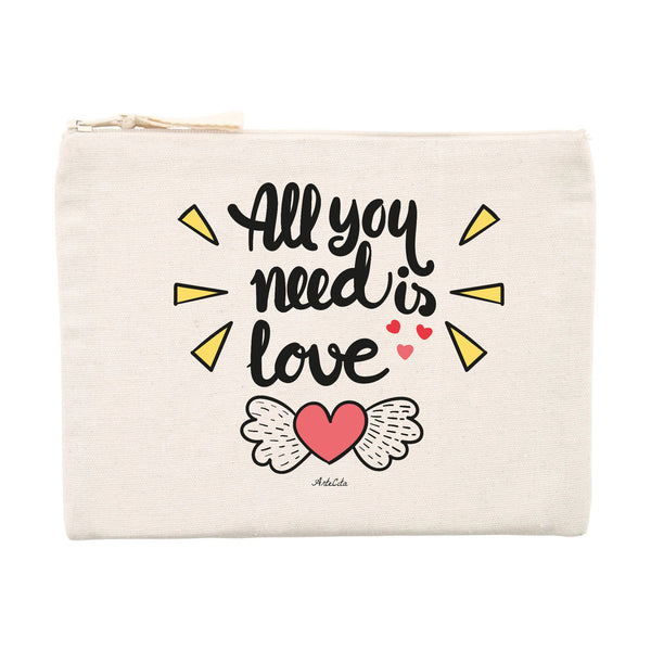 Pochette - All you need is Love - 100% Matières Recyclées - Cadeau Personnalisable - Cadeaux-Positifs.com -Unique-Beige-