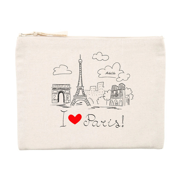 Pochette - I Love Paris - 100% Matières Recyclées - Cadeau Original - Cadeau Personnalisable - Cadeaux-Positifs.com -Unique-Beige-