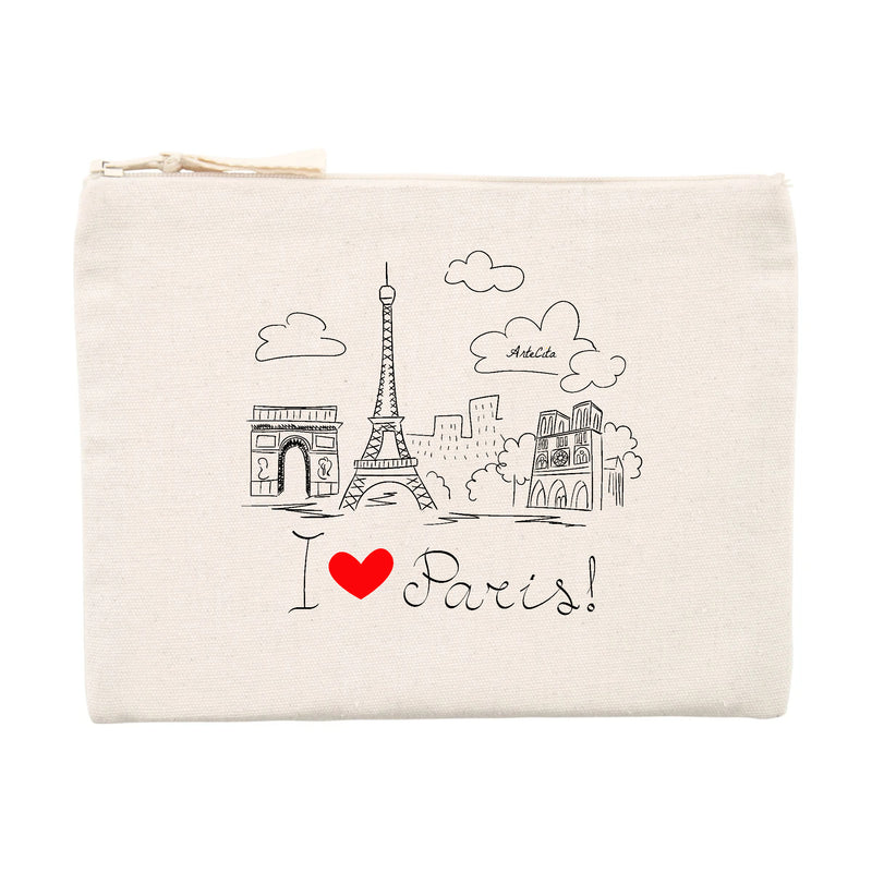 Cadeau anniversaire : Pochette - I Love Paris - 100% Matières Recyclées - Cadeau Original - Cadeau Personnalisable - Cadeaux-Positifs.com -Unique-Beige-