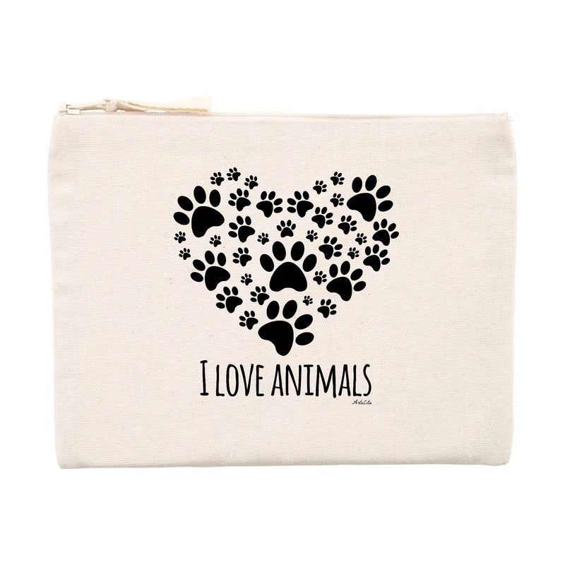 Cadeau anniversaire : Pochette - I Love Animals - Matières Recyclées - Cadeau Original - Cadeau Personnalisable - Cadeaux-Positifs.com -Unique-Beige-