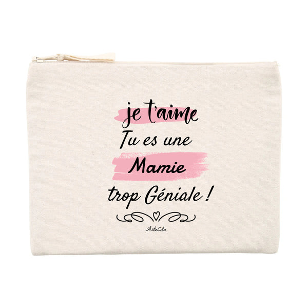 Pochette - Mamie je t'aime - Matières recyclées - Cadeau Durable - Cadeau Personnalisable - Cadeaux-Positifs.com -Unique-Beige-