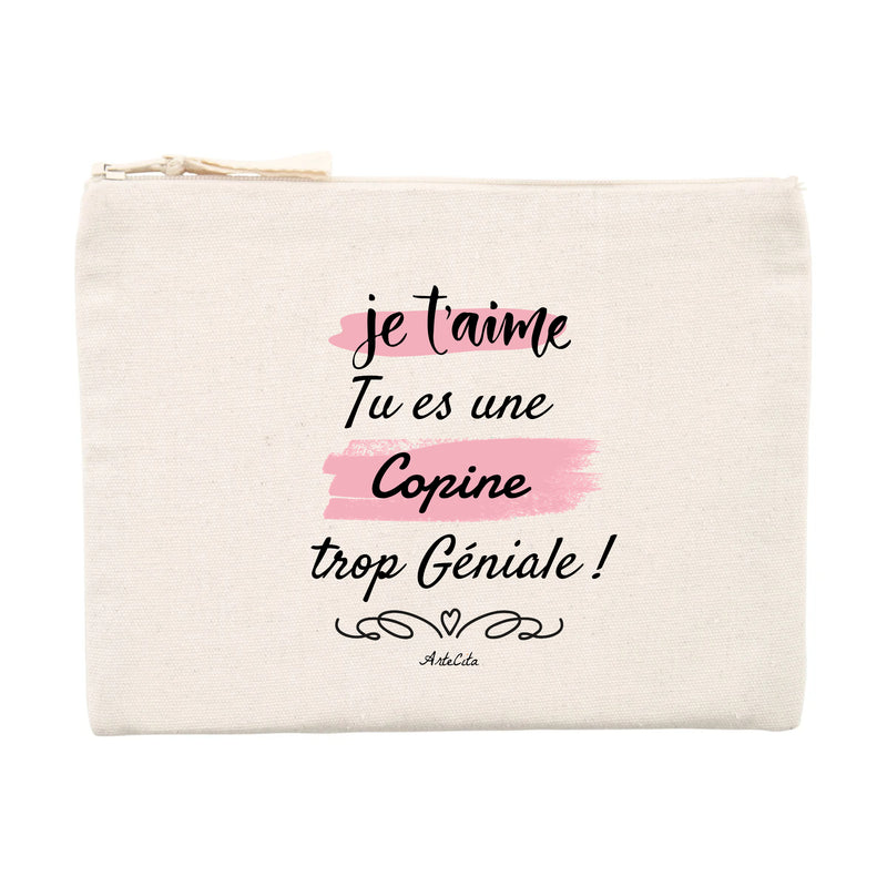 Cadeau anniversaire : Pochette - Je t'aime, tu es une Copine trop Géniale - Cadeau Durable - Cadeau Personnalisable - Cadeaux-Positifs.com -Unique-Beige-