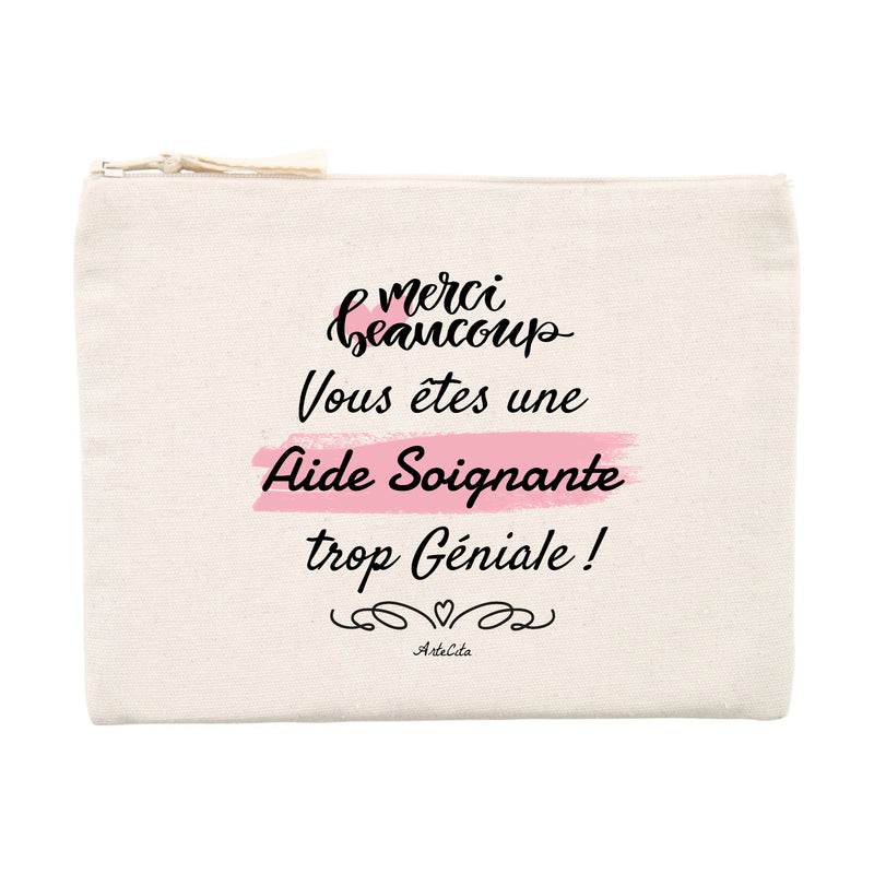 Cadeau anniversaire : Pochette - Merci Aide Soignante - Matières recyclées - Cadeau Durable - Cadeau Personnalisable - Cadeaux-Positifs.com -Unique-Beige-