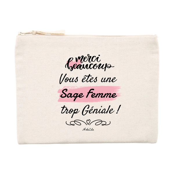 Pochette - Merci Sage Femme - Matières recyclées - Cadeau Durable - Cadeau Personnalisable - Cadeaux-Positifs.com -Unique-Beige-