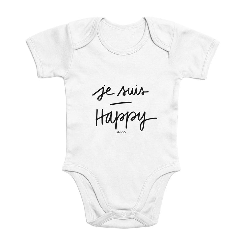 Cadeau anniversaire : Body - Je suis Happy - Coton Bio - Cadeau Original - Cadeau Personnalisable - Cadeaux-Positifs.com -0-3 Mois-Blanc-