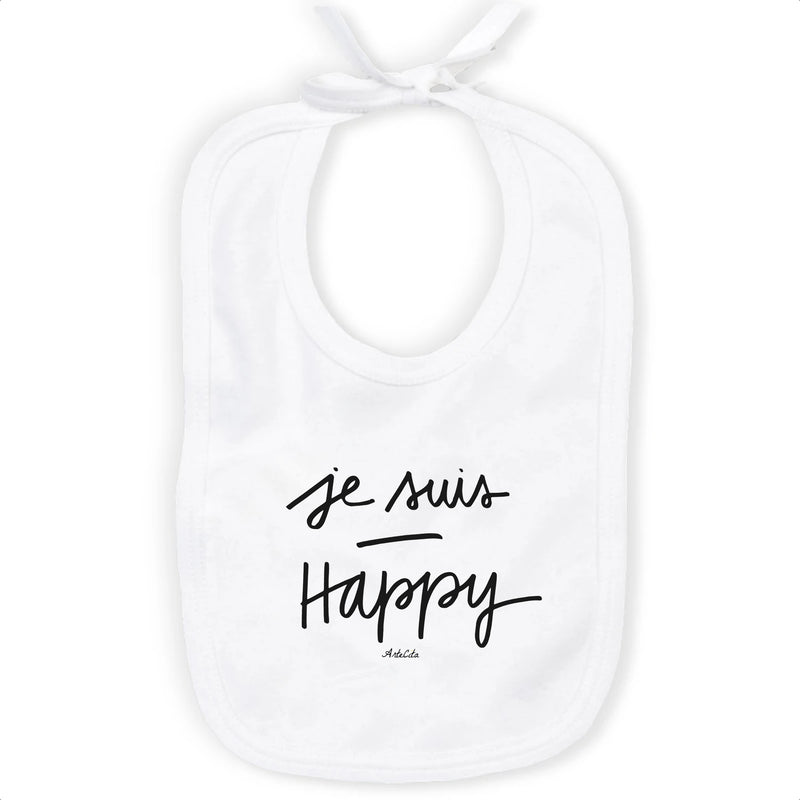 Cadeau anniversaire : Bavoir - Je Suis Happy - Coton Bio - Cadeau Original - Cadeau Personnalisable - Cadeaux-Positifs.com -Unique-Blanc-